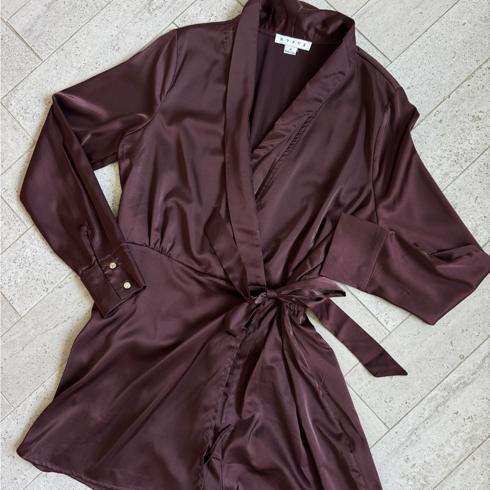 HYFVE Satin Robe in Deep Brown